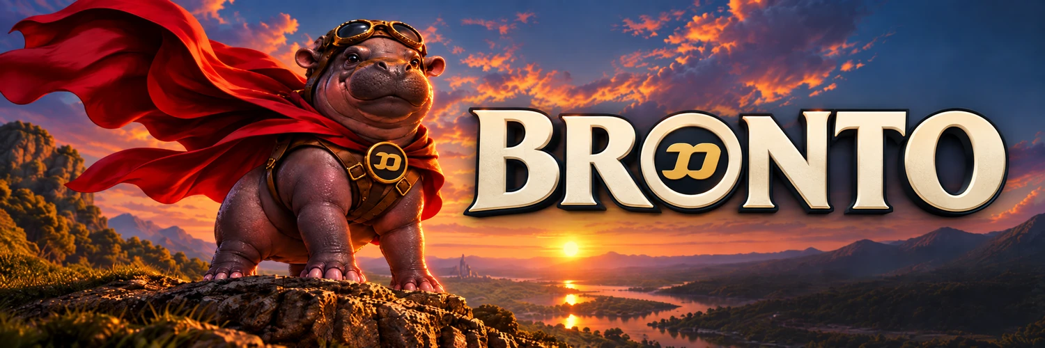 BRONTO superhero hippo banner at sunset